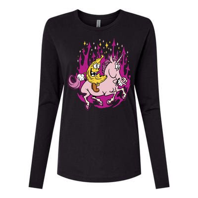 Banana Riding Unicorn Cartoon Gift Womens Cotton Relaxed Long Sleeve T-Shirt