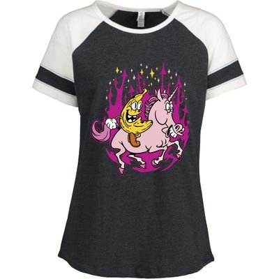 Banana Riding Unicorn Cartoon Gift Enza Ladies Jersey Colorblock Tee