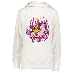 Banana Riding Unicorn Cartoon Gift Womens Funnel Neck Pullover Hood