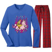 Banana Riding Unicorn Cartoon Gift Women's Long Sleeve Flannel Pajama Set 