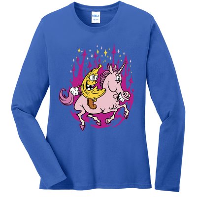 Banana Riding Unicorn Cartoon Gift Ladies Long Sleeve Shirt