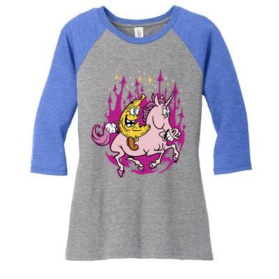 Banana Riding Unicorn Cartoon Gift Women's Tri-Blend 3/4-Sleeve Raglan Shirt