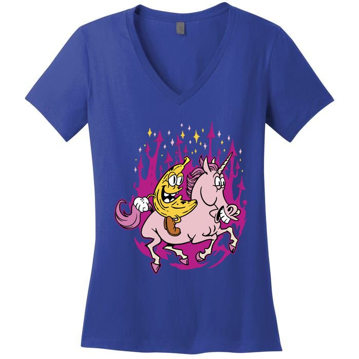 Banana Riding Unicorn Cartoon Gift Women's V-Neck T-Shirt