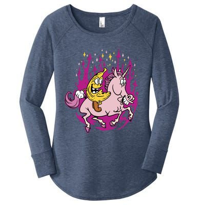 Banana Riding Unicorn Cartoon Gift Women's Perfect Tri Tunic Long Sleeve Shirt