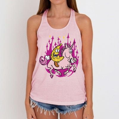 Banana Riding Unicorn Cartoon Gift Women's Knotted Racerback Tank