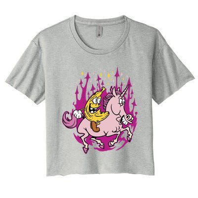 Banana Riding Unicorn Cartoon Gift Women's Crop Top Tee