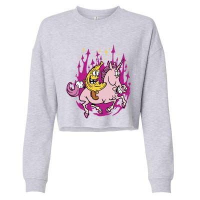 Banana Riding Unicorn Cartoon Gift Cropped Pullover Crew