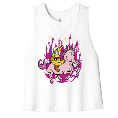 Banana Riding Unicorn Cartoon Gift Women's Racerback Cropped Tank