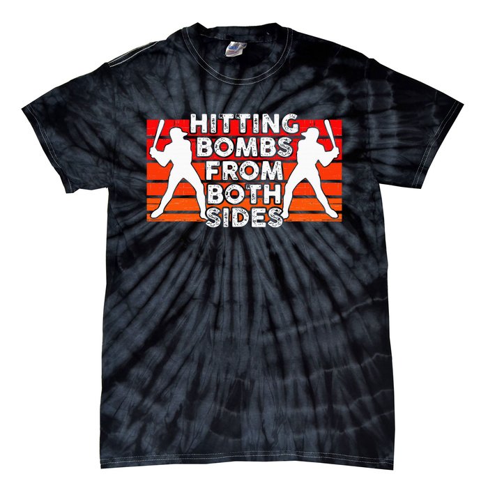 Baseball Retro Vintage Hitting Home Run Bomb Switch Hitter Tie-Dye T-Shirt