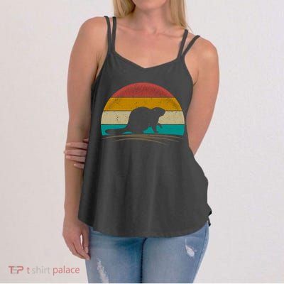 Beaver Retro Vintage Beaver Lover Gift Women's Strappy Tank