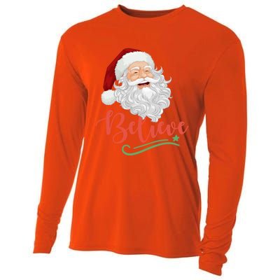 Believe Retro Vintage Santa Claus Happy Face Christmas Gift Cooling Performance Long Sleeve Crew