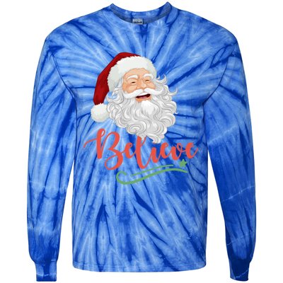 Believe Retro Vintage Santa Claus Happy Face Christmas Gift Tie-Dye Long Sleeve Shirt