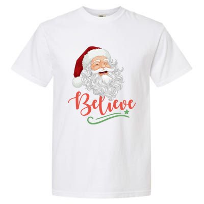 Believe Retro Vintage Santa Claus Happy Face Christmas Gift Garment-Dyed Heavyweight T-Shirt