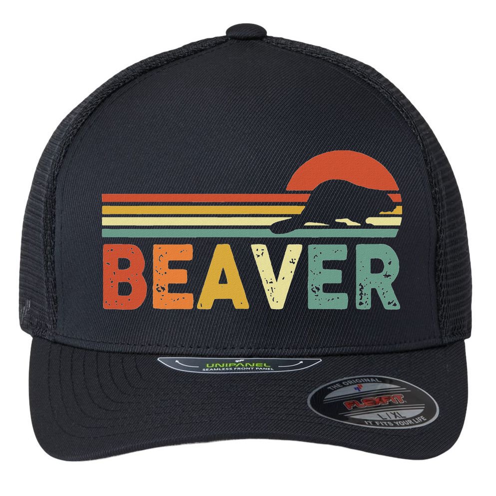 Beaver Retro Vintage 80s Style Flexfit Unipanel Trucker Cap