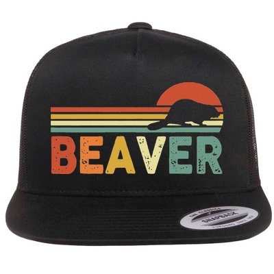 Beaver Retro Vintage 80s Style Flat Bill Trucker Hat