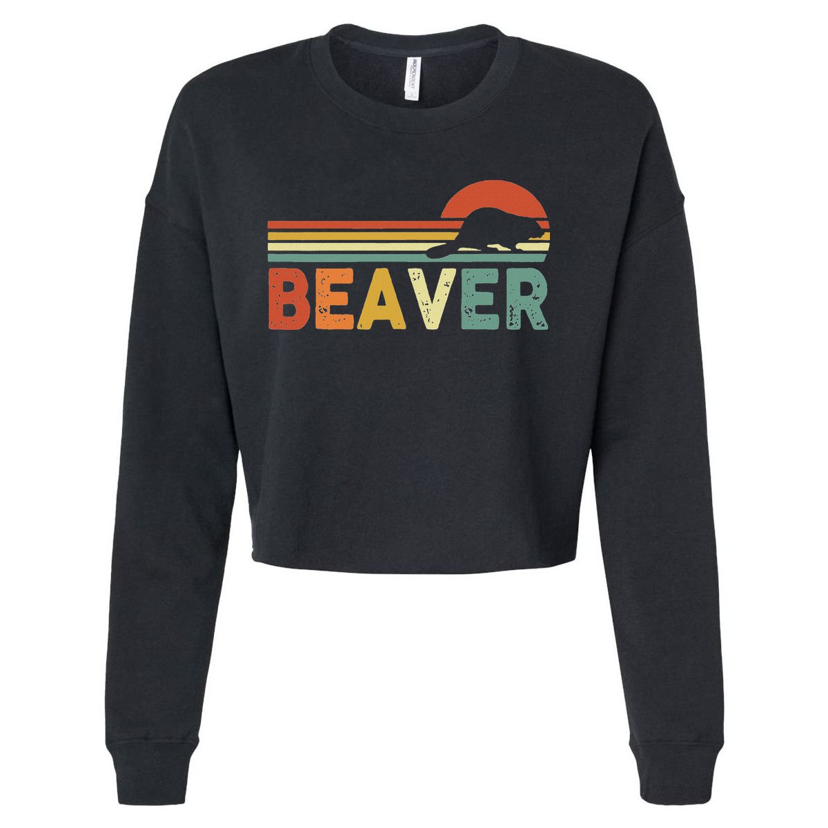 Beaver Retro Vintage 80s Style Cropped Pullover Crew