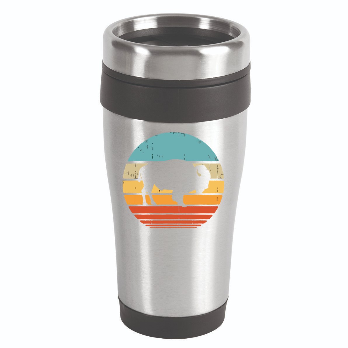 Bison Retro Vintage 60s 70s Sunset Buffalo Mammal Animal Men 16oz Travel Tumbler