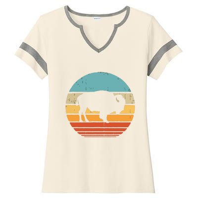 Bison Retro Vintage 60s 70s Sunset Buffalo Mammal Animal Men Ladies Halftime Notch Neck Tee