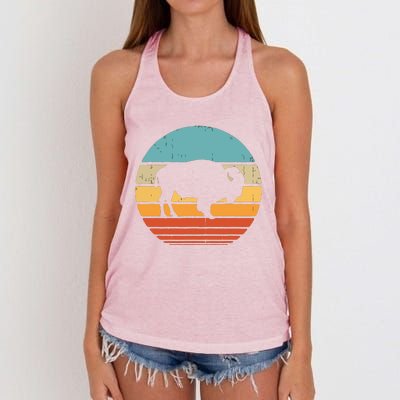 Bison Retro Vintage 60s 70s Sunset Buffalo Mammal Animal Men Women's Knotted Racerback Tank