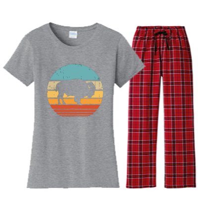 Bison Retro Vintage 60s 70s Sunset Buffalo Mammal Animal Men Women's Flannel Pajama Set