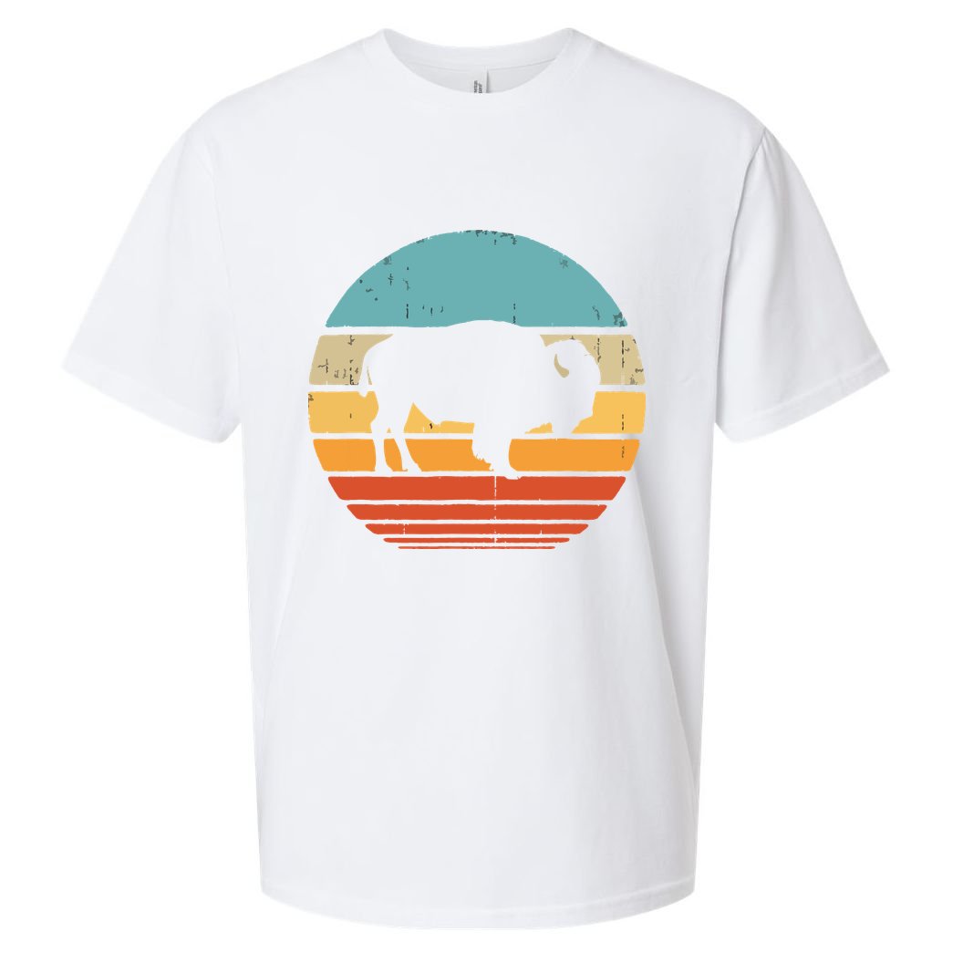 Bison Retro Vintage 60s 70s Sunset Buffalo Mammal Animal Men Sueded Cloud Jersey T-Shirt