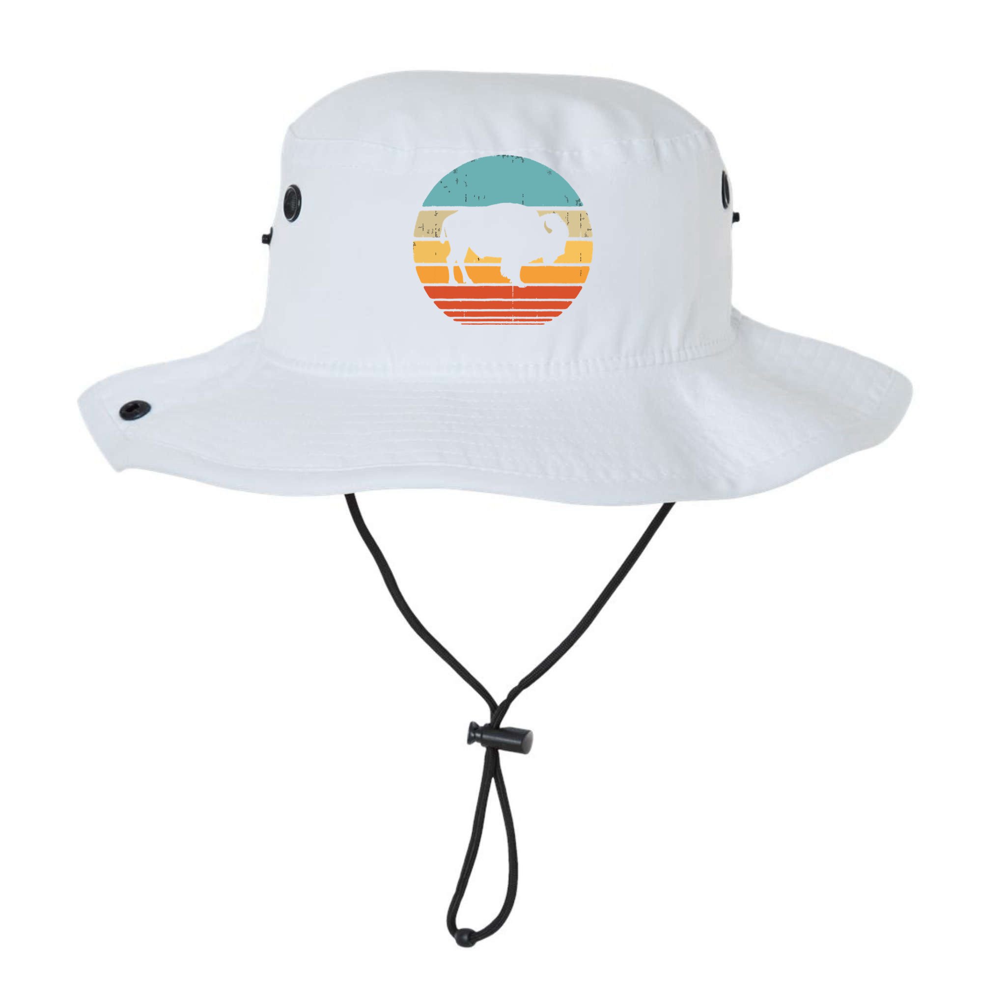 Bison Retro Vintage 60s 70s Sunset Buffalo Mammal Animal Men Bucket Hat