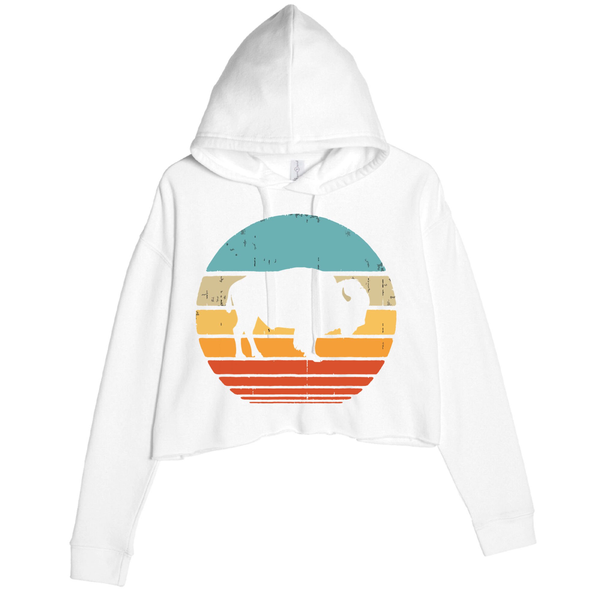 Bison Retro Vintage 60s 70s Sunset Buffalo Mammal Animal Men Crop Fleece Hoodie