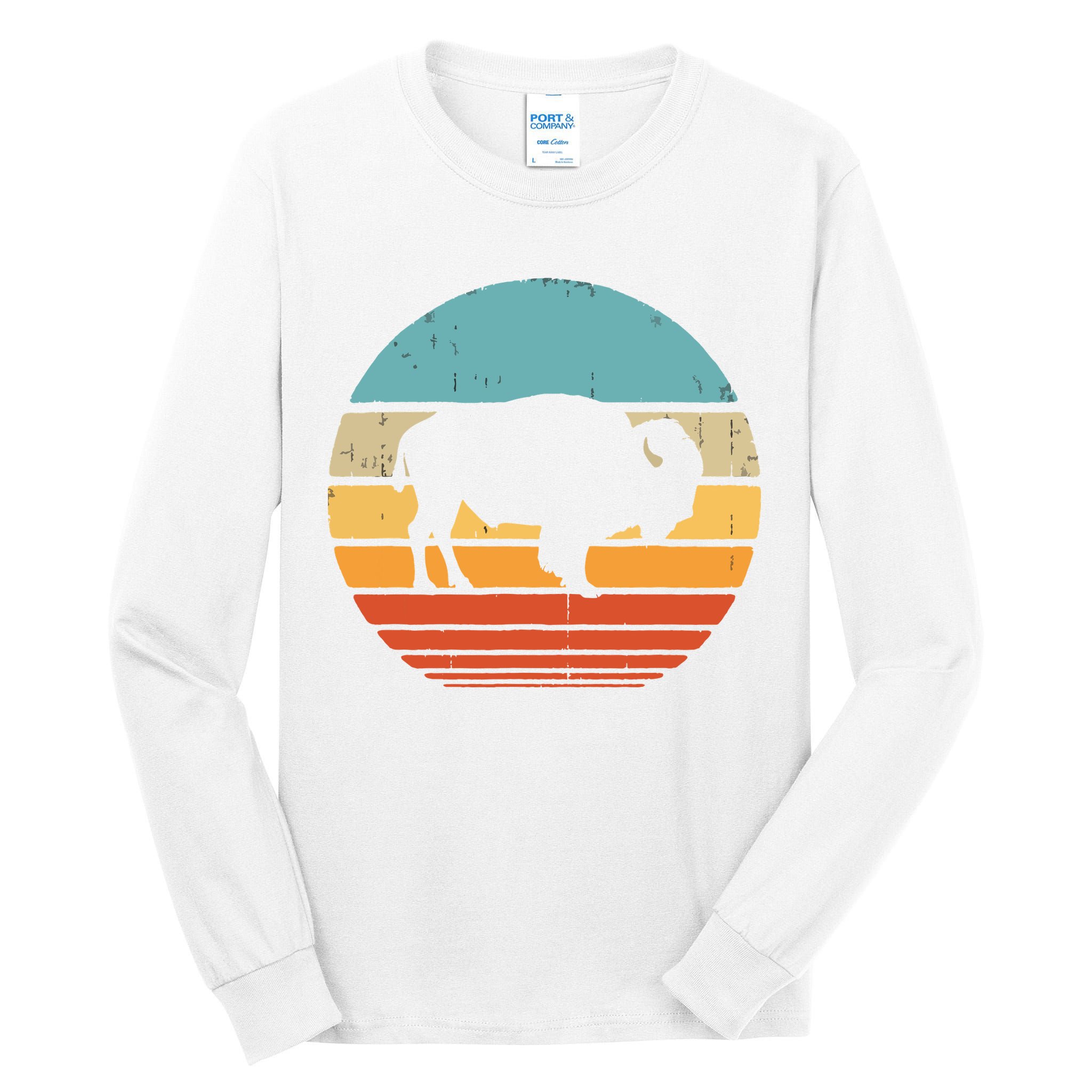 Bison Retro Vintage 60s 70s Sunset Buffalo Mammal Animal Men Tall Long Sleeve T-Shirt