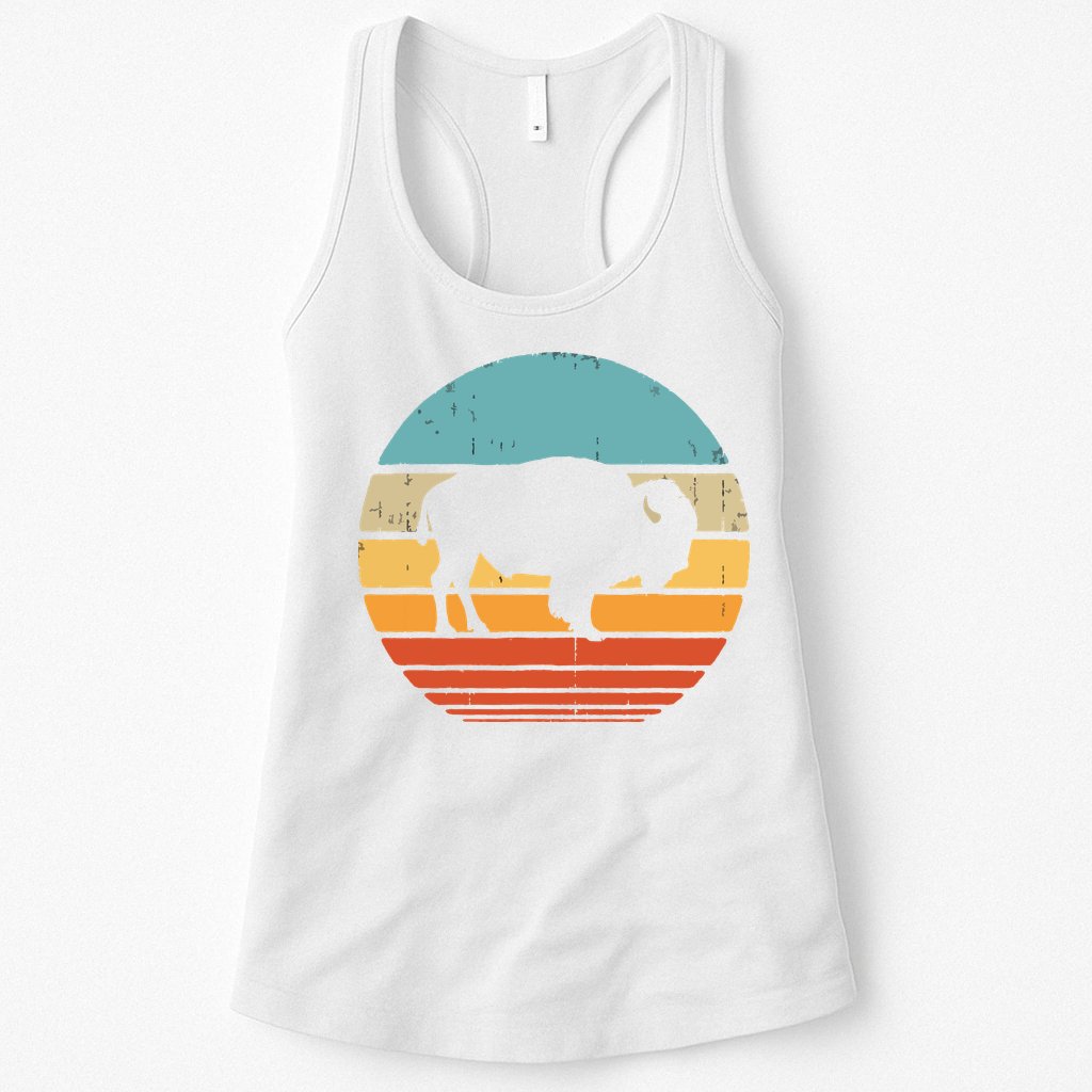 Bison Retro Vintage 60s 70s Sunset Buffalo Mammal Animal Men Womens Tank Top