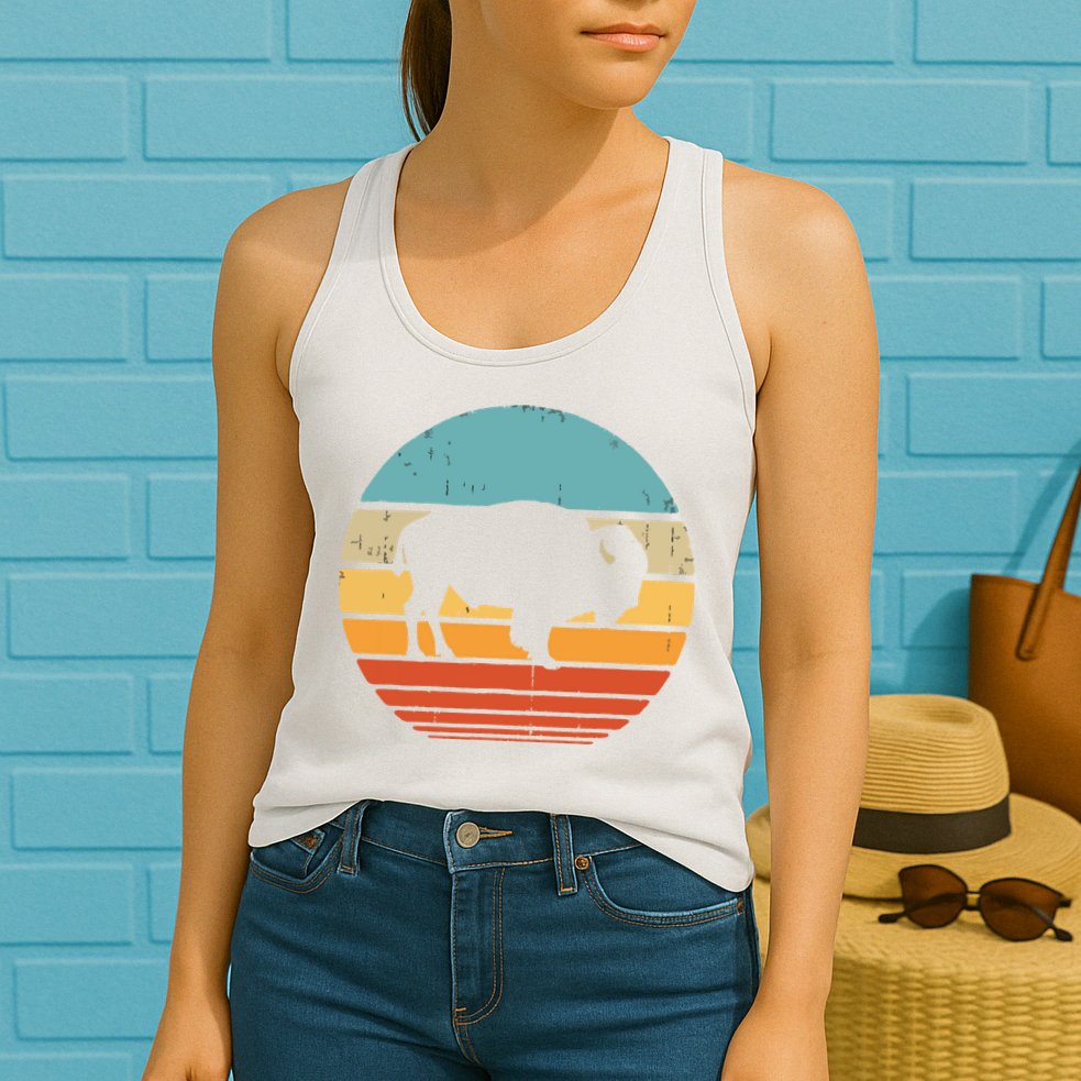 Bison Retro Vintage 60s 70s Sunset Buffalo Mammal Animal Men Womens Tank Top