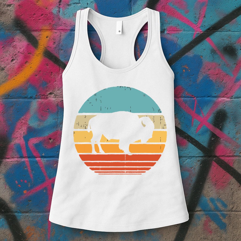 Bison Retro Vintage 60s 70s Sunset Buffalo Mammal Animal Men Womens Tank Top