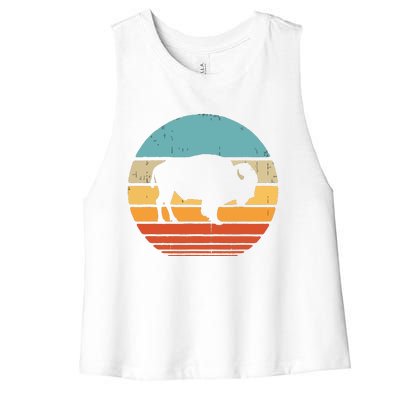 Bison Retro Vintage 60s 70s Sunset Buffalo Mammal Animal Men Women's Racerback Cropped Tank