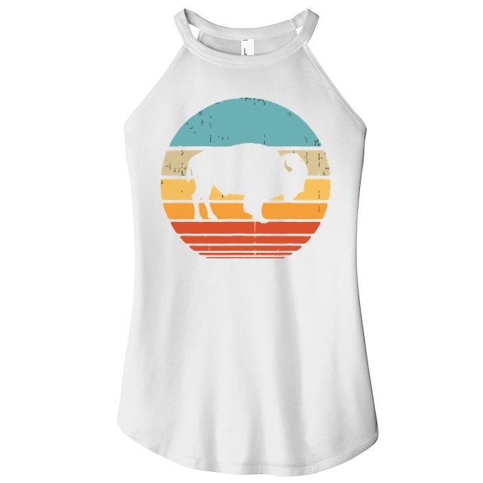 Bison Retro Vintage 60s 70s Sunset Buffalo Mammal Animal Men Women's Perfect Tri Rocker Tank
