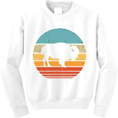 Bison Retro Vintage 60s 70s Sunset Buffalo Mammal Animal Men Kids Sweatshirt