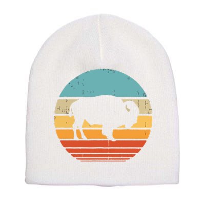Bison Retro Vintage 60s 70s Sunset Buffalo Mammal Animal Men Short Acrylic Beanie