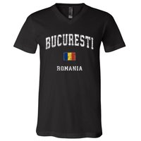 Bucharest Romania Vintage Athletic Sports V-Neck T-Shirt