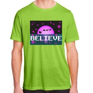 Believe Retro Vaporwave Santa Sleigh Flying Christmas Gift Funny Gift Adult ChromaSoft Performance T-Shirt