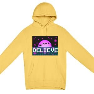 Believe Retro Vaporwave Santa Sleigh Flying Christmas Gift Funny Gift Premium Pullover Hoodie