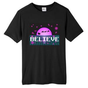 Believe Retro Vaporwave Santa Sleigh Flying Christmas Gift Funny Gift Tall Fusion ChromaSoft Performance T-Shirt