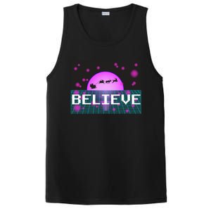 Believe Retro Vaporwave Santa Sleigh Flying Christmas Gift Funny Gift PosiCharge Competitor Tank