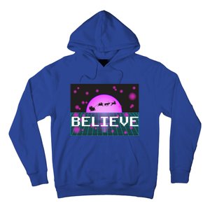 Believe Retro Vaporwave Santa Sleigh Flying Christmas Gift Funny Gift Hoodie