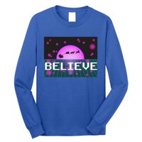 Believe Retro Vaporwave Santa Sleigh Flying Christmas Gift Funny Gift Long Sleeve Shirt