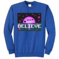 Believe Retro Vaporwave Santa Sleigh Flying Christmas Gift Funny Gift Sweatshirt