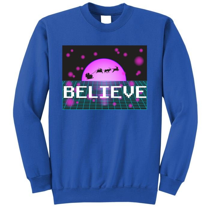 Believe Retro Vaporwave Santa Sleigh Flying Christmas Gift Funny Gift Sweatshirt