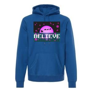 Believe Retro Vaporwave Santa Sleigh Flying Christmas Gift Funny Gift Premium Hoodie