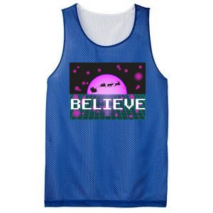 Believe Retro Vaporwave Santa Sleigh Flying Christmas Gift Funny Gift Mesh Reversible Basketball Jersey Tank