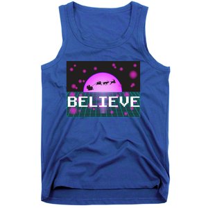 Believe Retro Vaporwave Santa Sleigh Flying Christmas Gift Funny Gift Tank Top