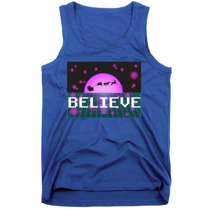 Believe Retro Vaporwave Santa Sleigh Flying Christmas Gift Funny Gift Tank Top