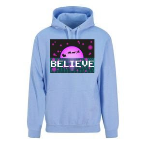 Believe Retro Vaporwave Santa Sleigh Flying Christmas Gift Funny Gift Unisex Surf Hoodie