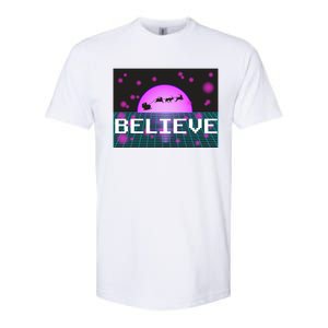 Believe Retro Vaporwave Santa Sleigh Flying Christmas Gift Funny Gift Softstyle CVC T-Shirt